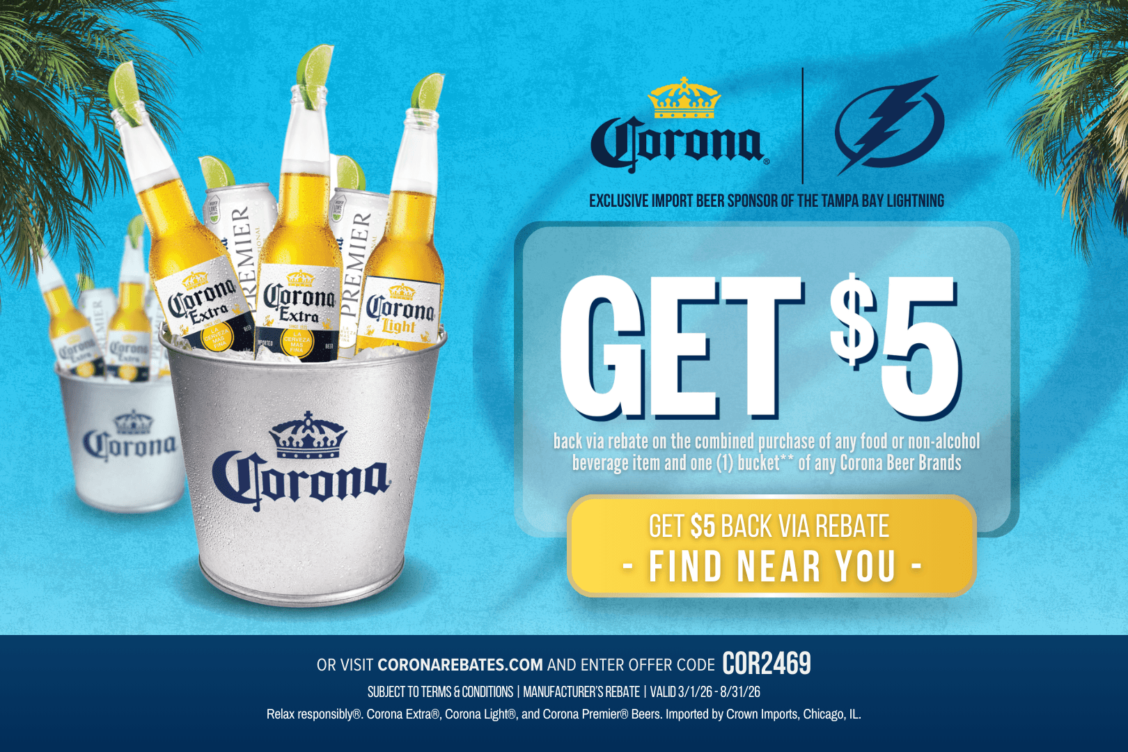 Corona, Lightning On-Premise Rebate March 16-Aug 31 - Tampa Bay